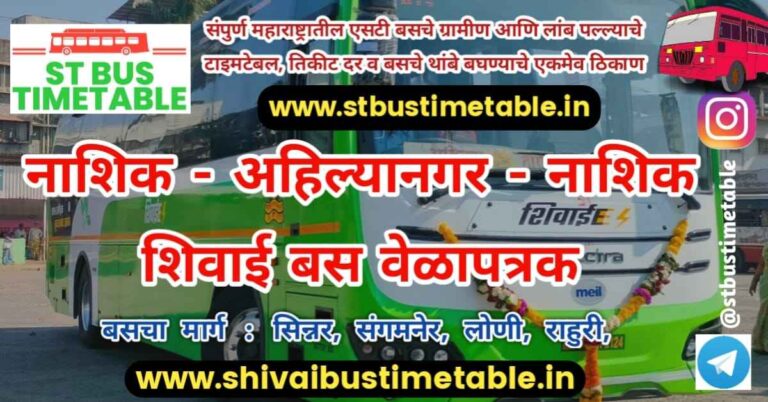 Nashik to Ahilyanagar Maliwada Shivai Bus Timetable Ticket Price Sinnar Sangamner